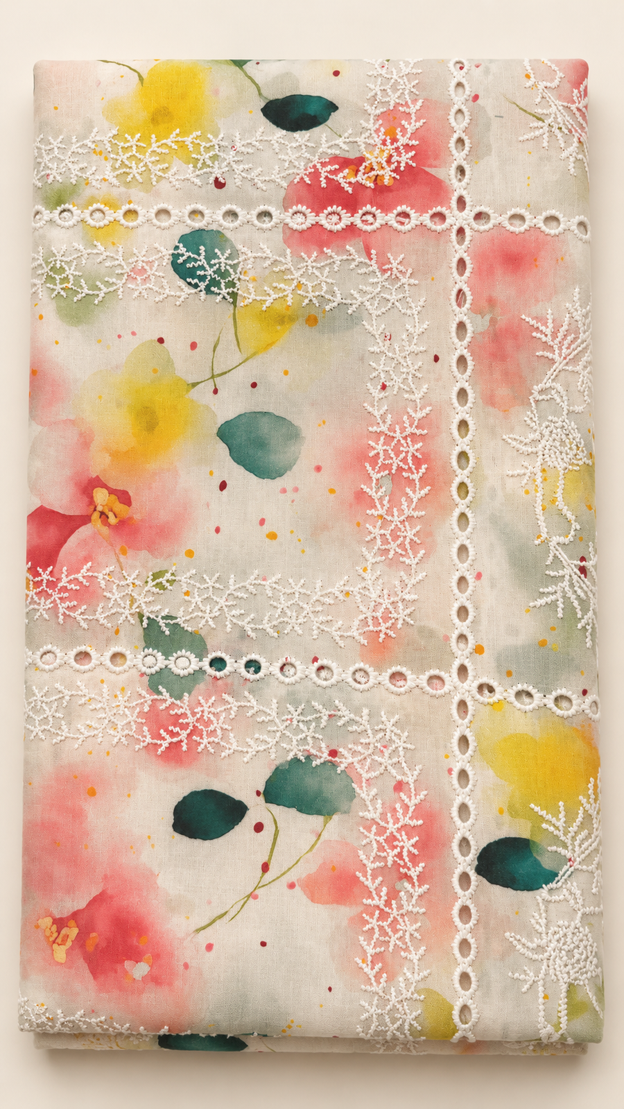 Embroidered and eyelet cotton fabric 3