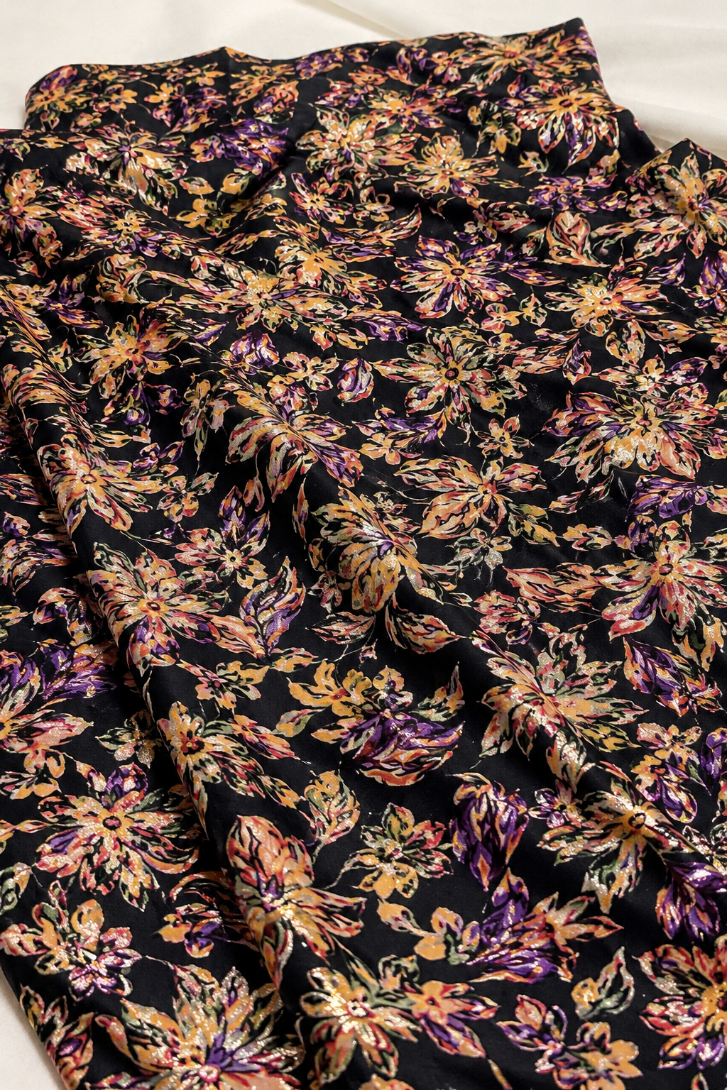 Matte black jacquard silk