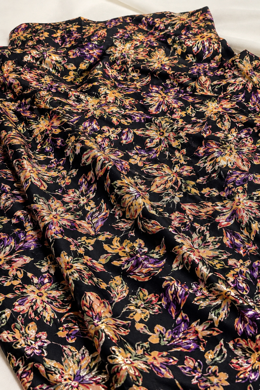 Matte black jacquard silk